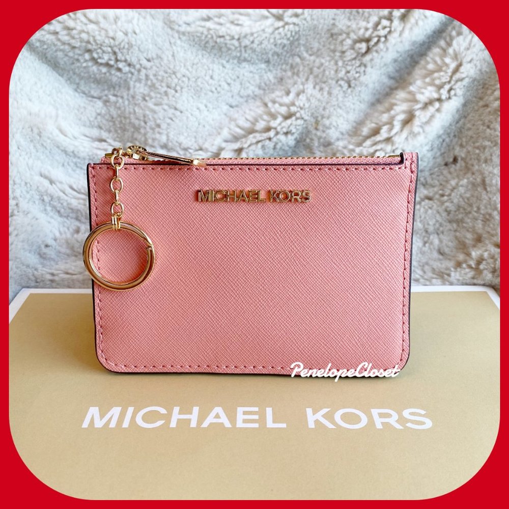 MICHAEL KORS TOP ZIP COIN POUCH W/ ID PEACH